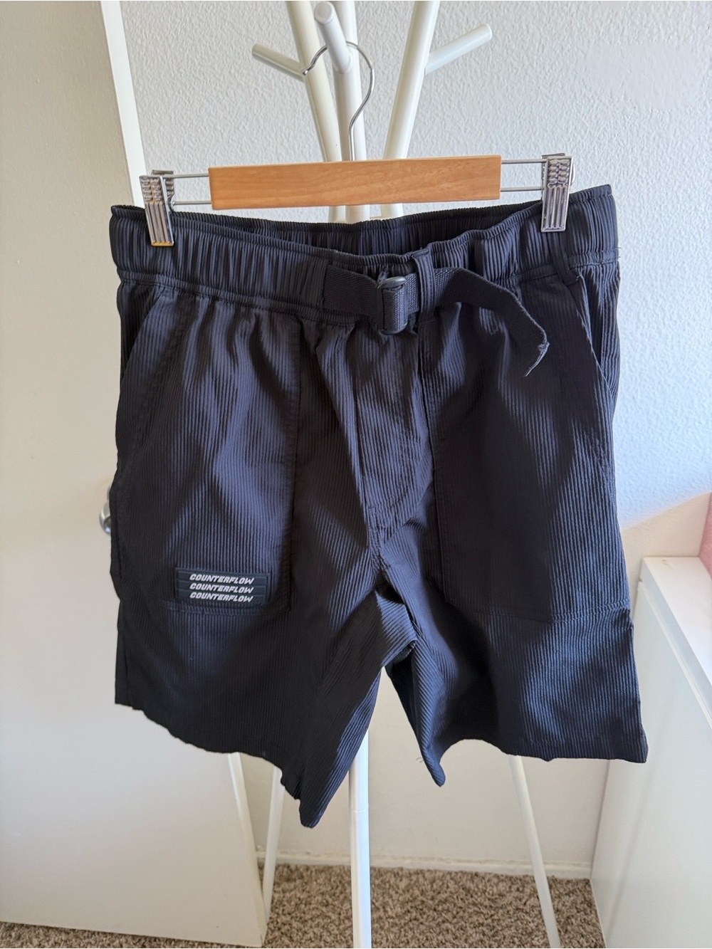 Men's Black Cargo Shorts with Integrated Belt